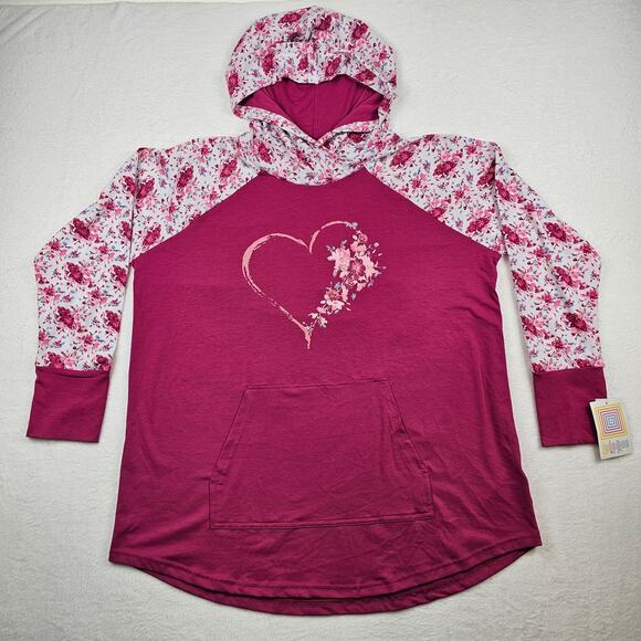 Breast Cancer Awareness Shirt XL LuLaRoe Amber Heart Floral Solid Pocket Hood - Picture 1 of 13